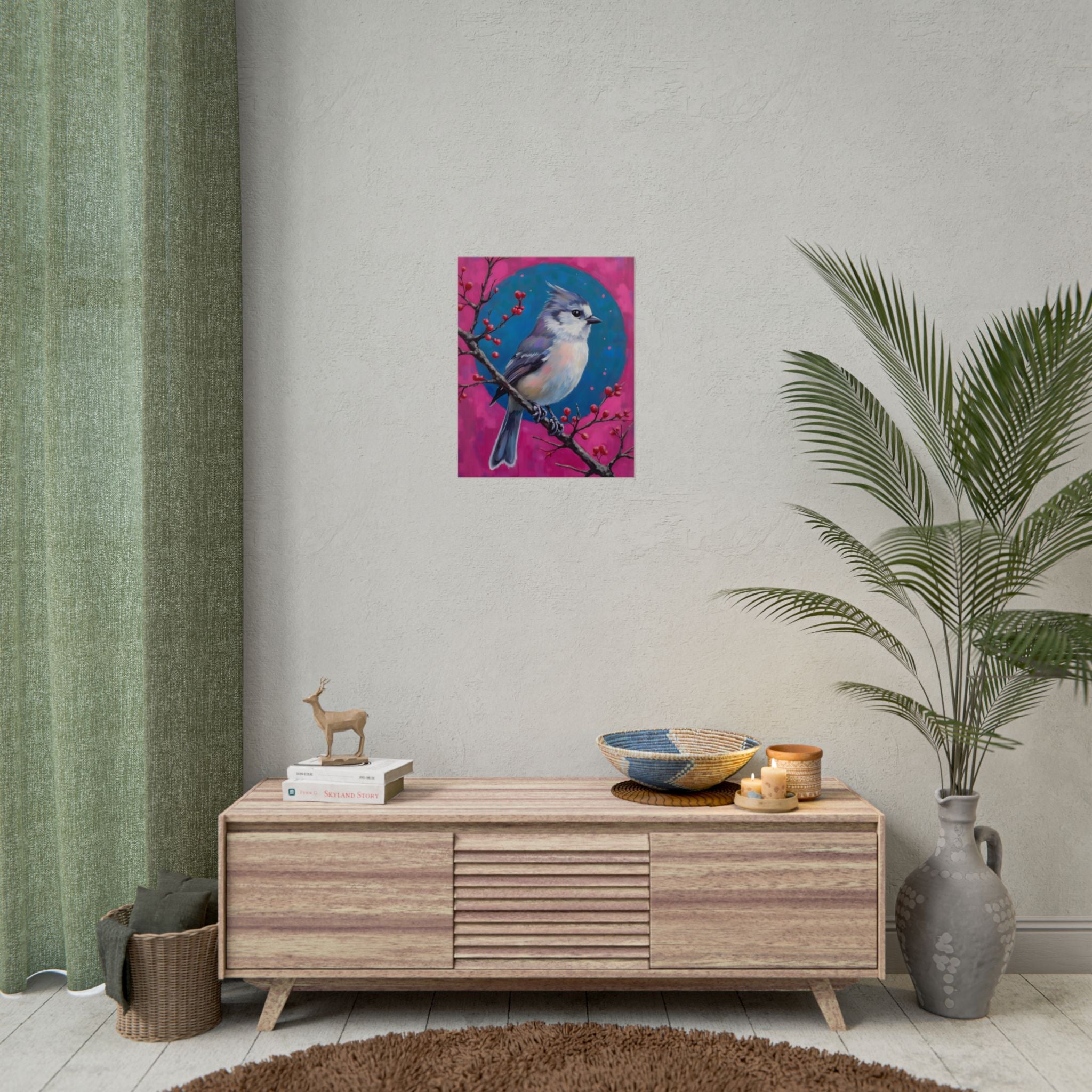 Blue jay on a holly branch Wall Art - Poster