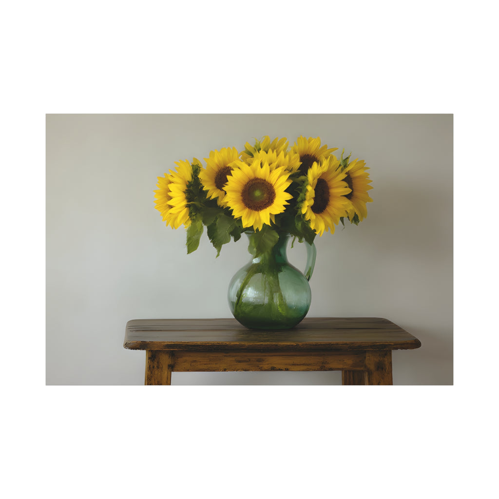 Sunflowers in Green Pitcher Wall Art - Stretched Canvas
