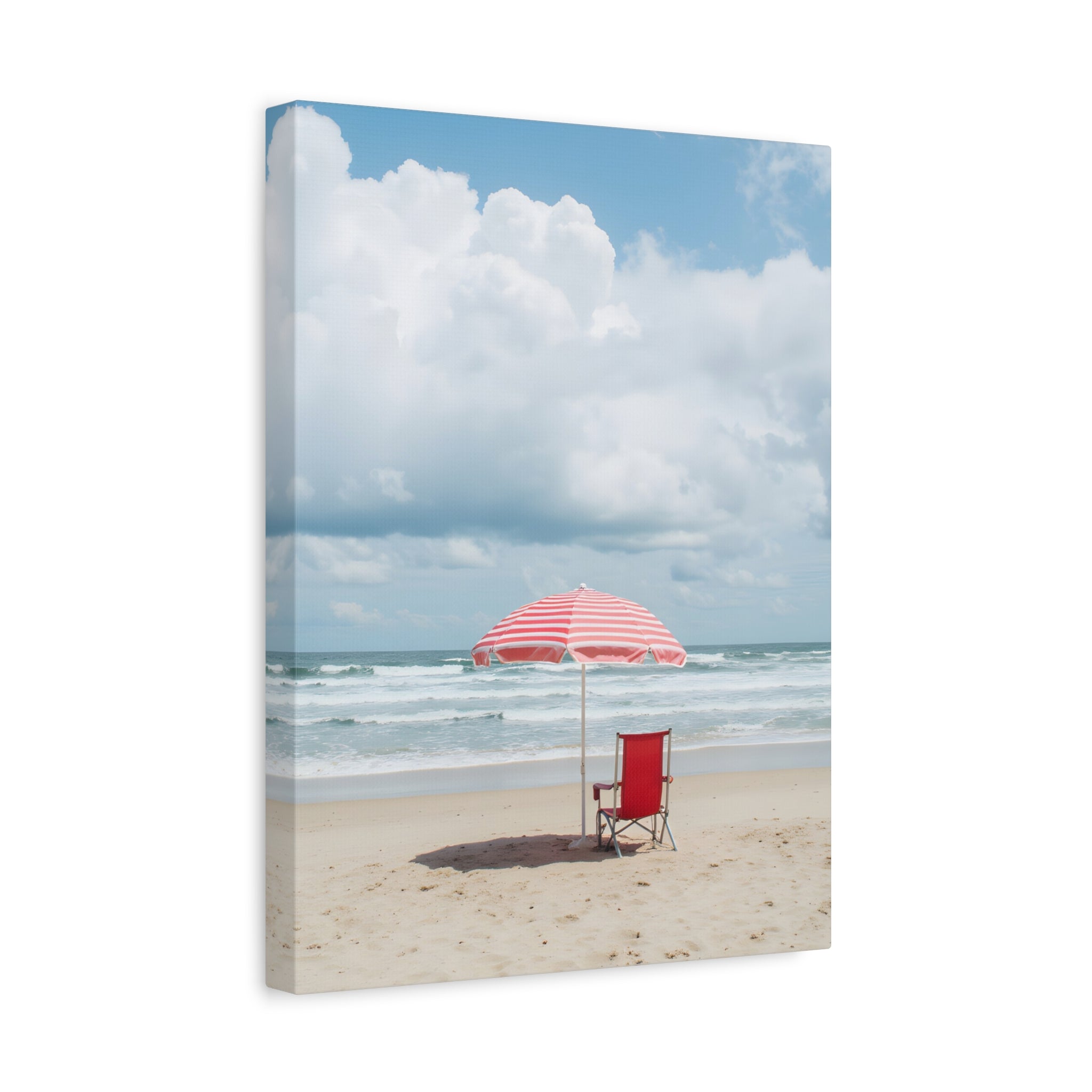 Sun-drenched beach memory with beach chair and umbrella Canvas Wall Art - Stretched Canvas
