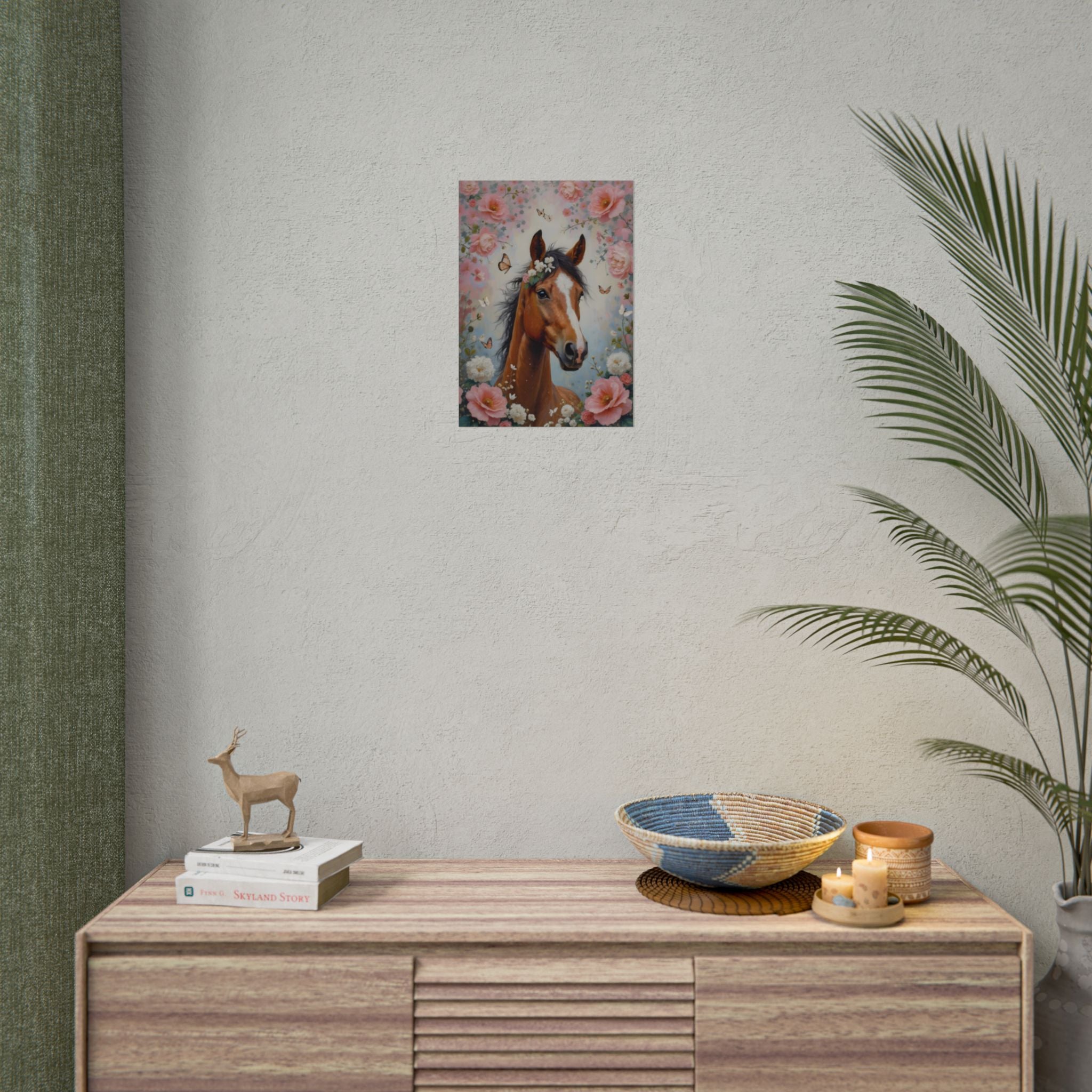 Horse Floral Poster - Vintage Foal Portrait Rolled Art Print