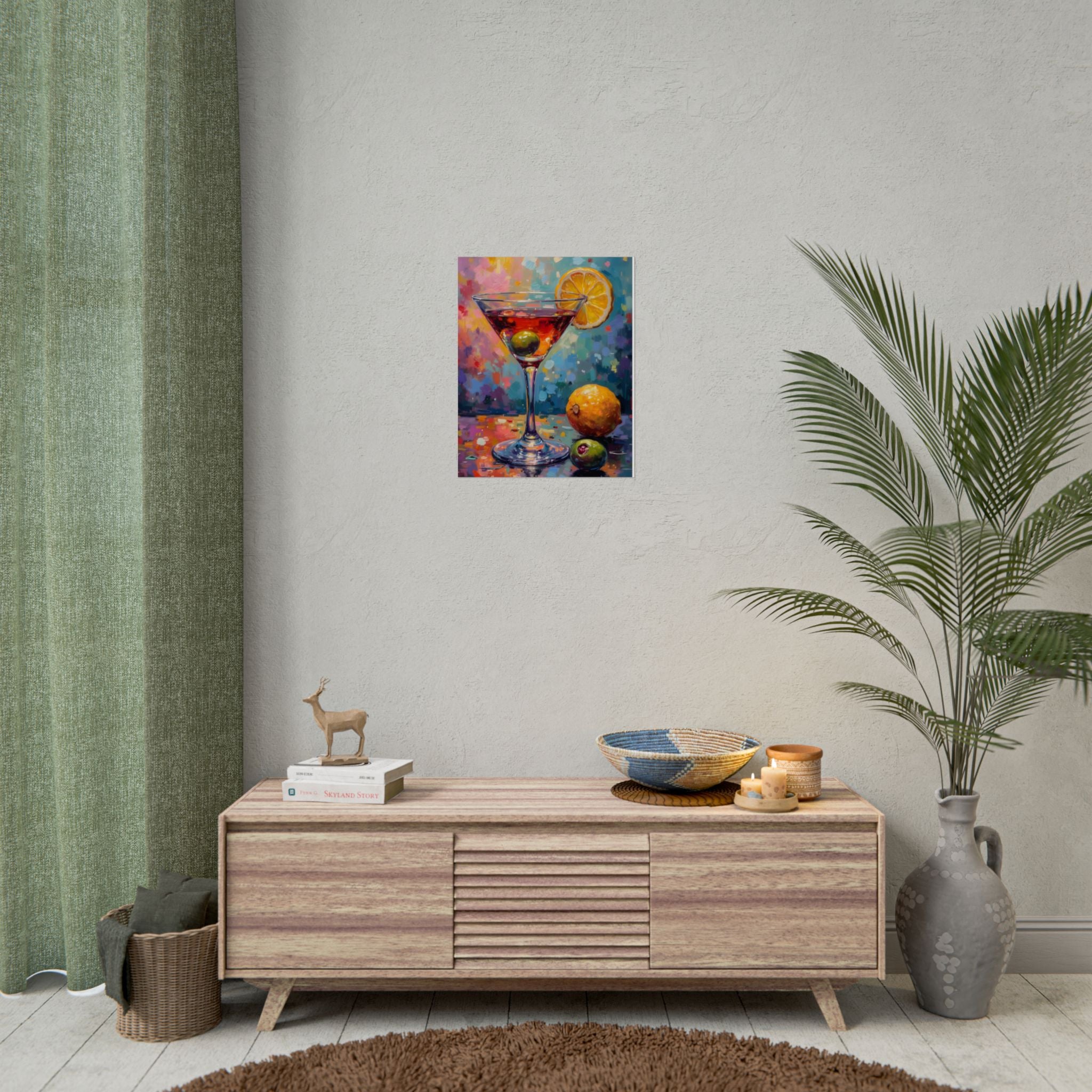 Colorful martini glass with lemon and olive Wall Art - Poster
