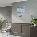 Sun-drenched beach memory with beach chair and umbrella - Poster