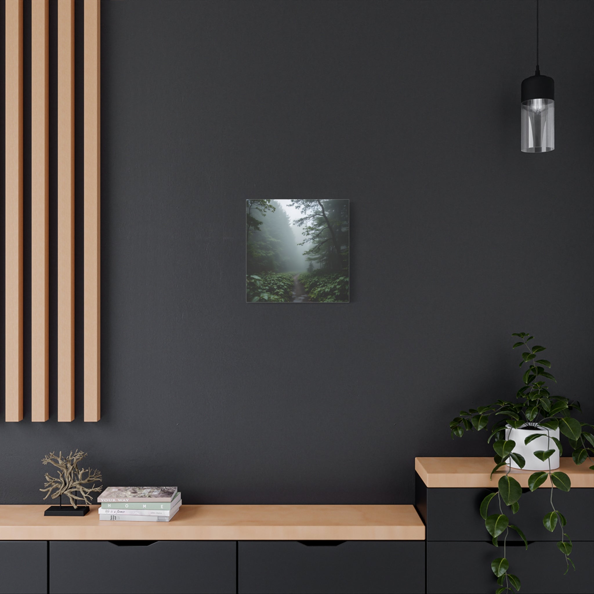 Misty Forest Path  Stretched Wall Art - Canvas Print