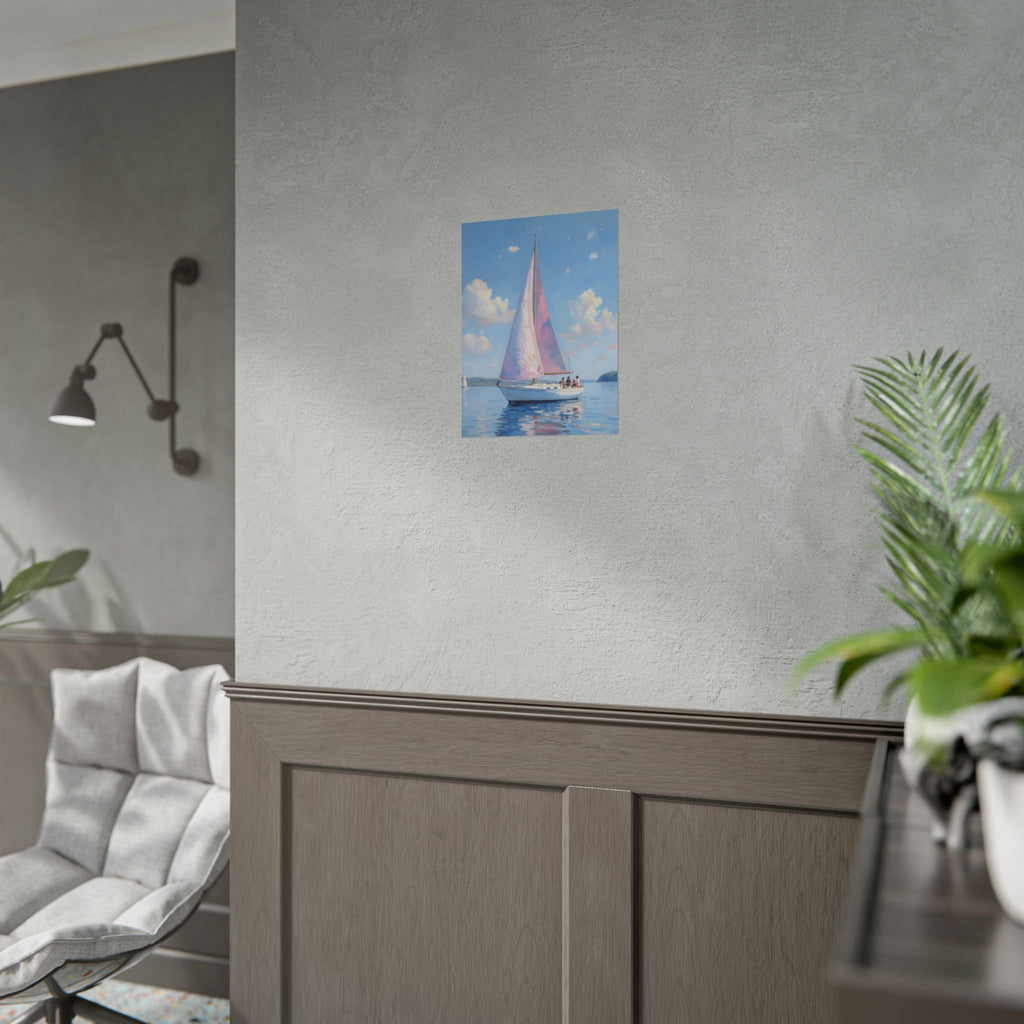 Sailing boat on calm water with pink accents - Poster