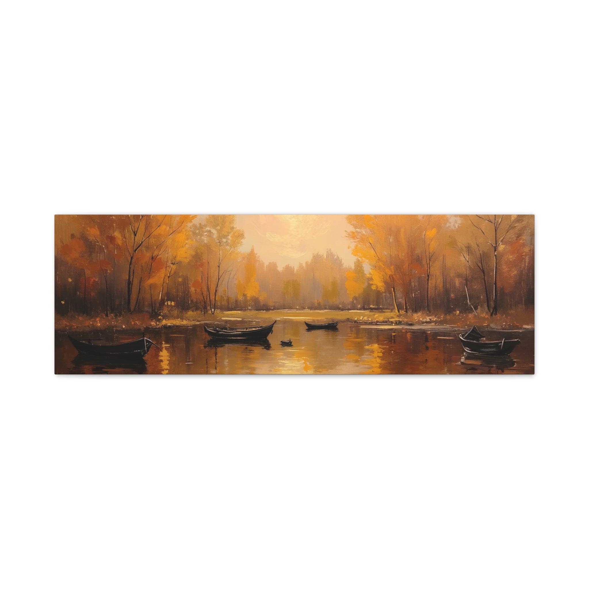 Autumn at the lake with rowboats Wall Art - Stretched Canvas