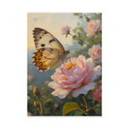 Butterfly on Pink Rose Wall Art - Poster