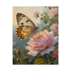 Butterfly on Pink Rose Wall Art - Poster