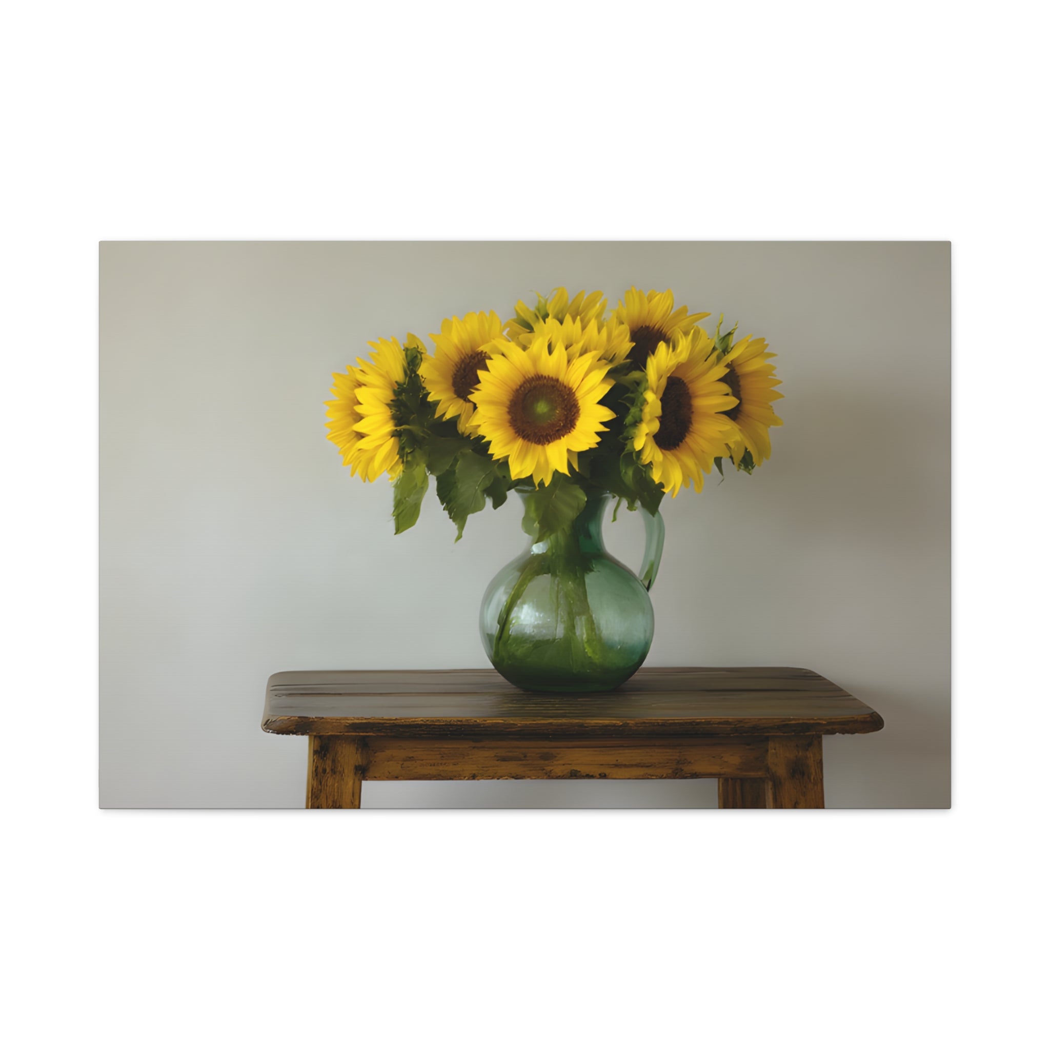 Sunflowers in Green Pitcher Wall Art - Stretched Canvas
