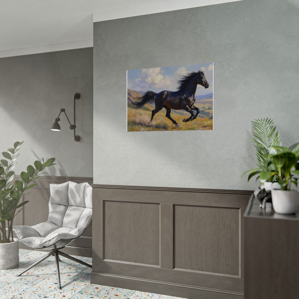 Running Black Stallion Wall Art - Horse Painting - Poster