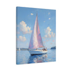 Sailing boat on calm water with pink accents Wall Art - Stretched Canvas