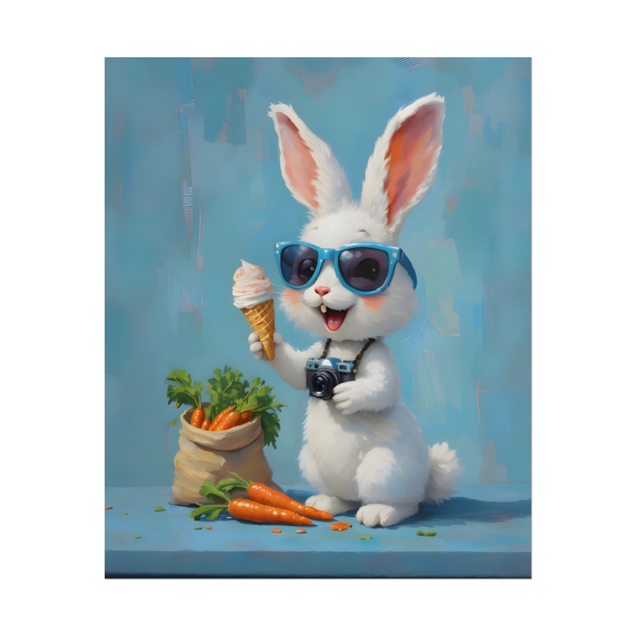 Blue Bunny Poster - Cute Sunglasses Rabbit Rolled Art Print