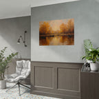 Autumn at the lake with rowboats - Poster