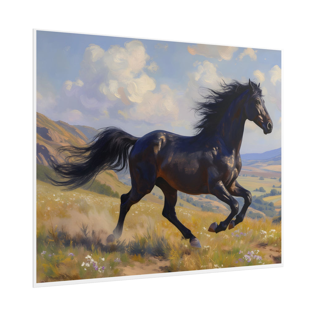 Running Black Stallion Wall Art - Horse Painting - Poster