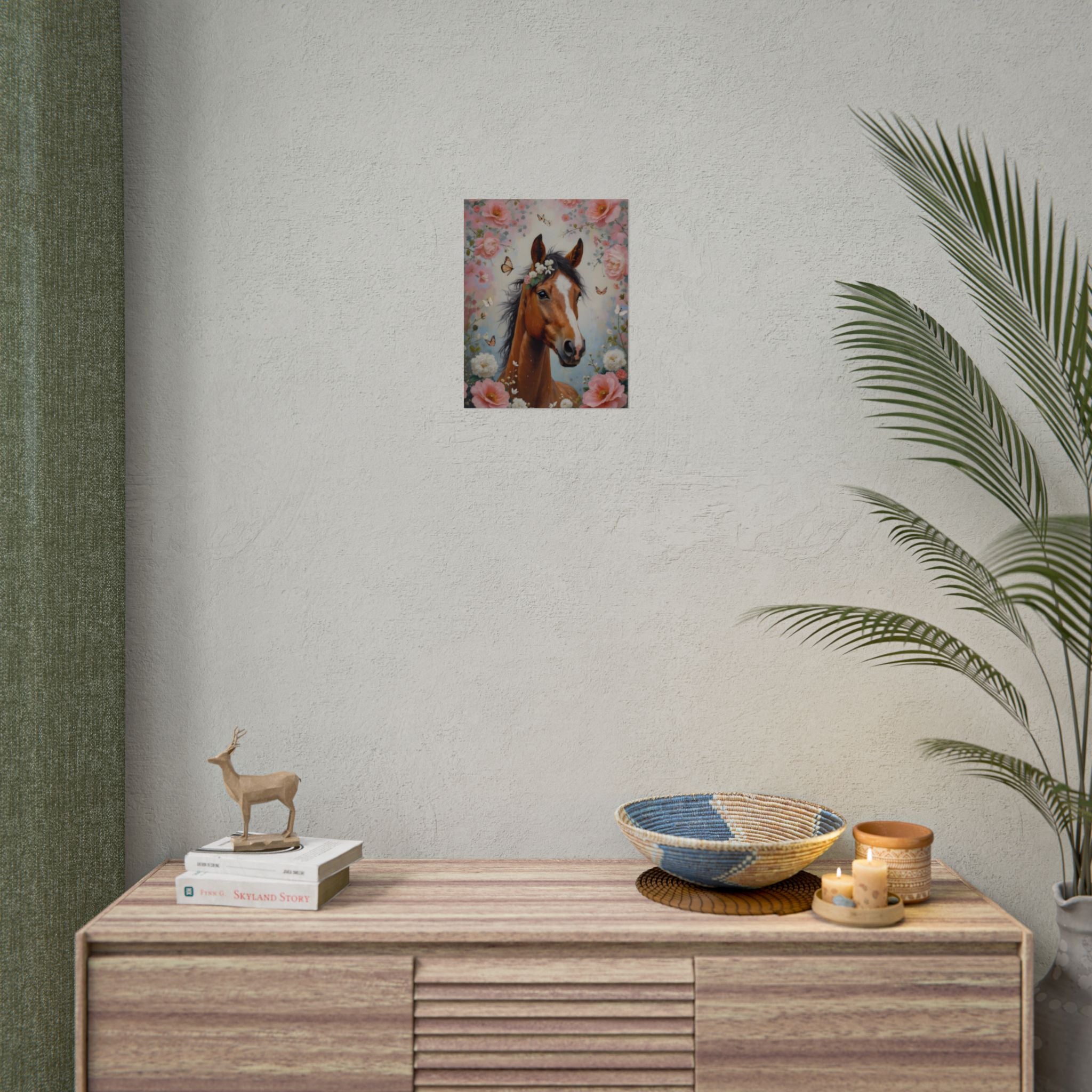 Horse Floral Poster - Vintage Foal Portrait Rolled Art Print