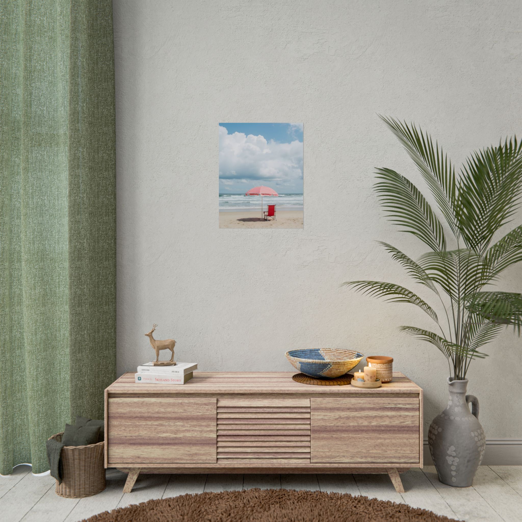 Sun-drenched beach memory with beach chair and umbrella - Poster