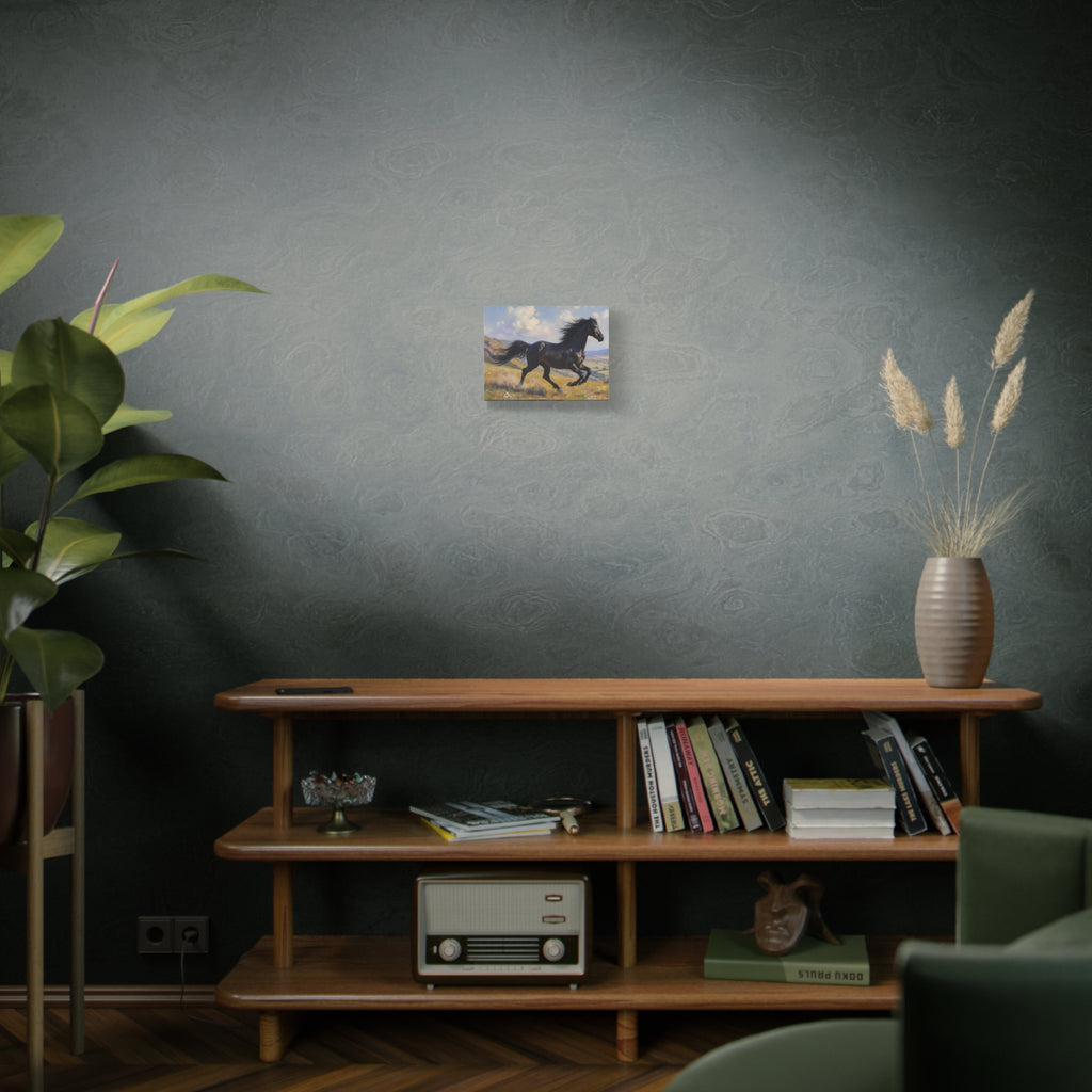 Running Black Stallion Wall Art - Horse Painting - Stretched Canvas