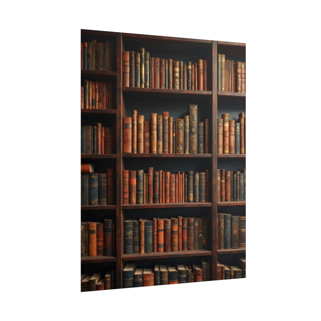 Vintage Library Bookshelf Rolled Poster - Antique Bookshop Wall Art