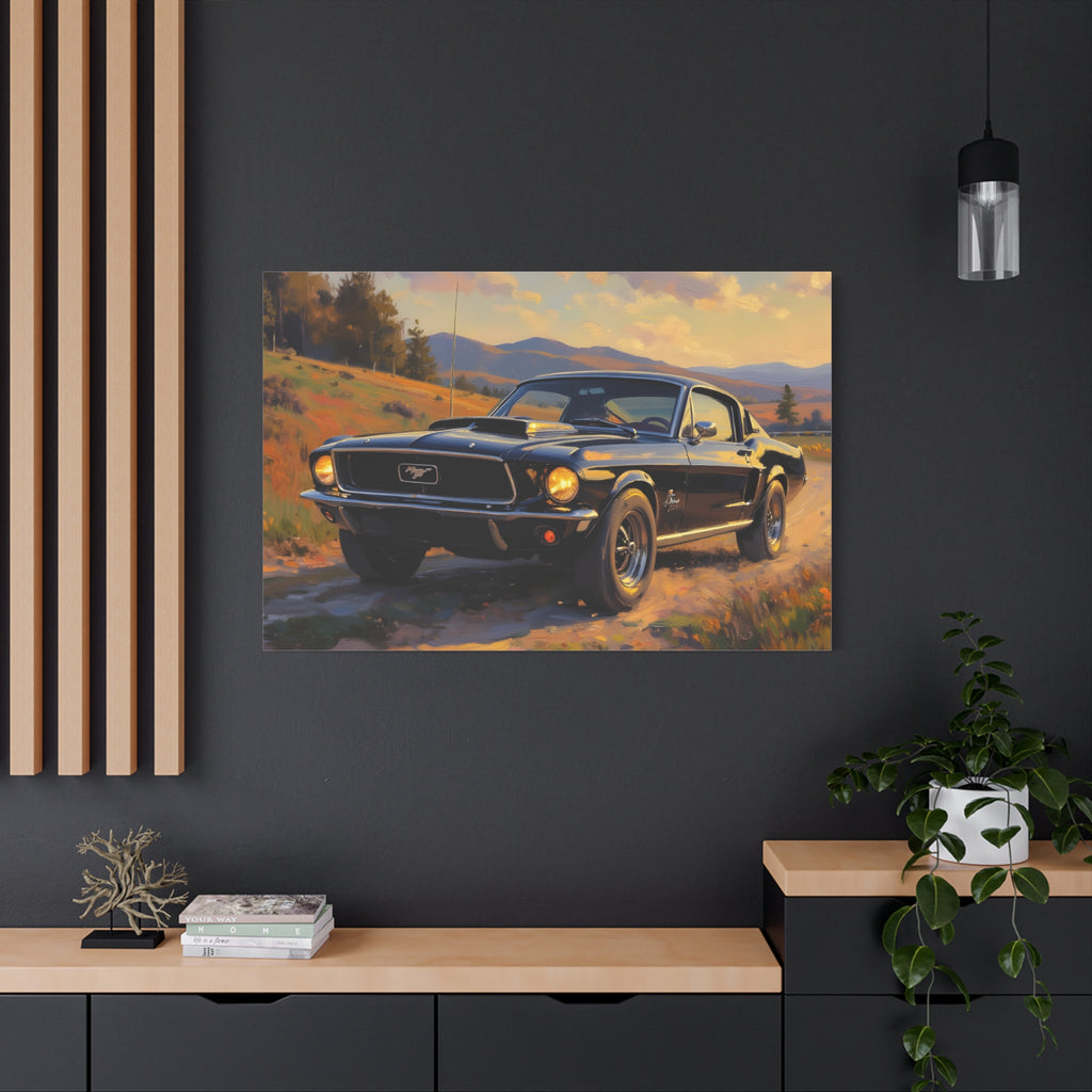 Vintage Mustang Sunset Wall Art - Classic Muscle Car - Stretched Canvas