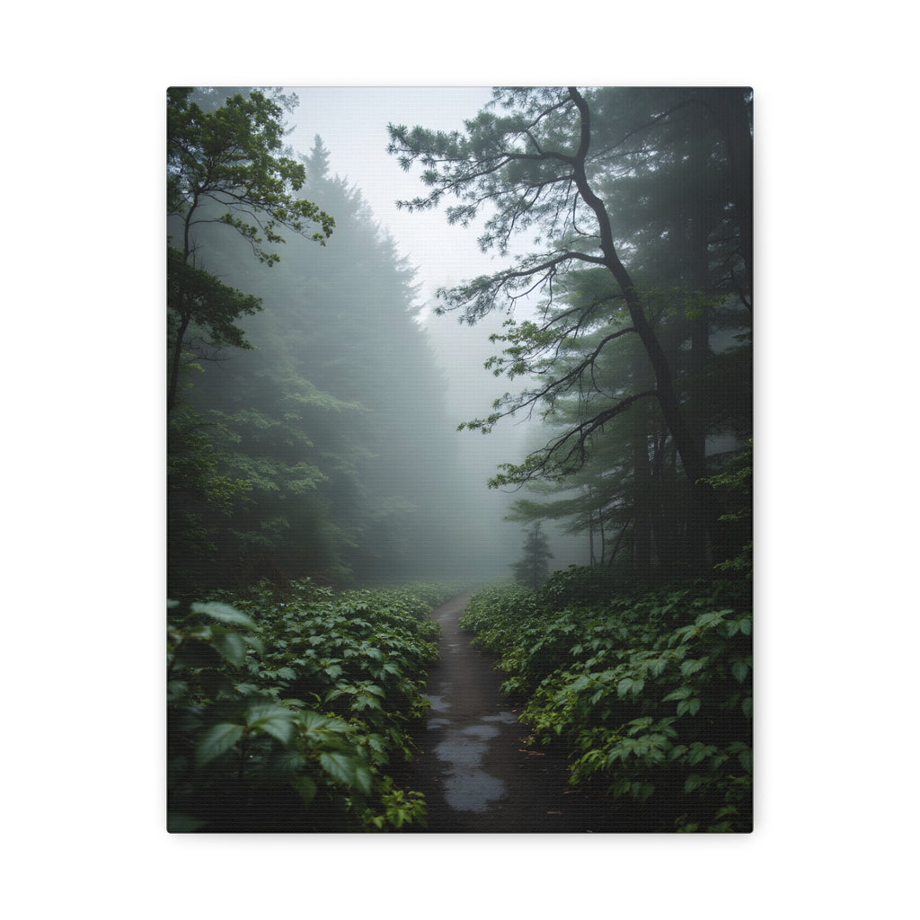 Misty Forest Path  Stretched Wall Art - Canvas Print