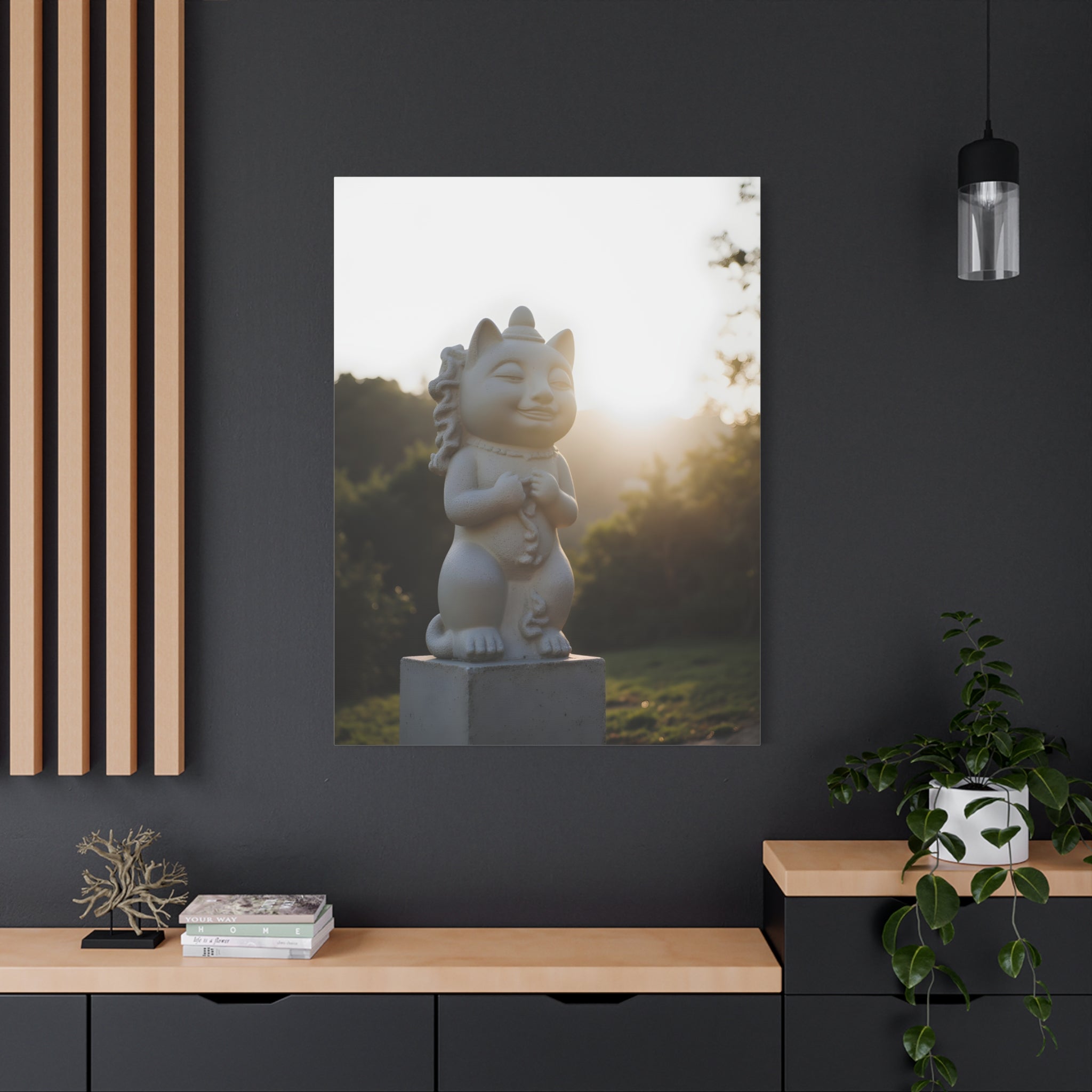 Sunlit Lucky Cat Wall Art - Stretched Canvas