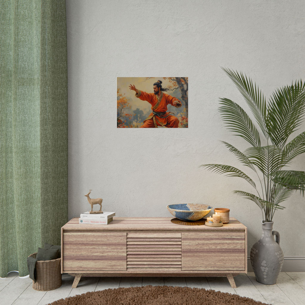 Martial Artist Art Poster - Warrior in Orange Traditional Kung Fu Wall Art