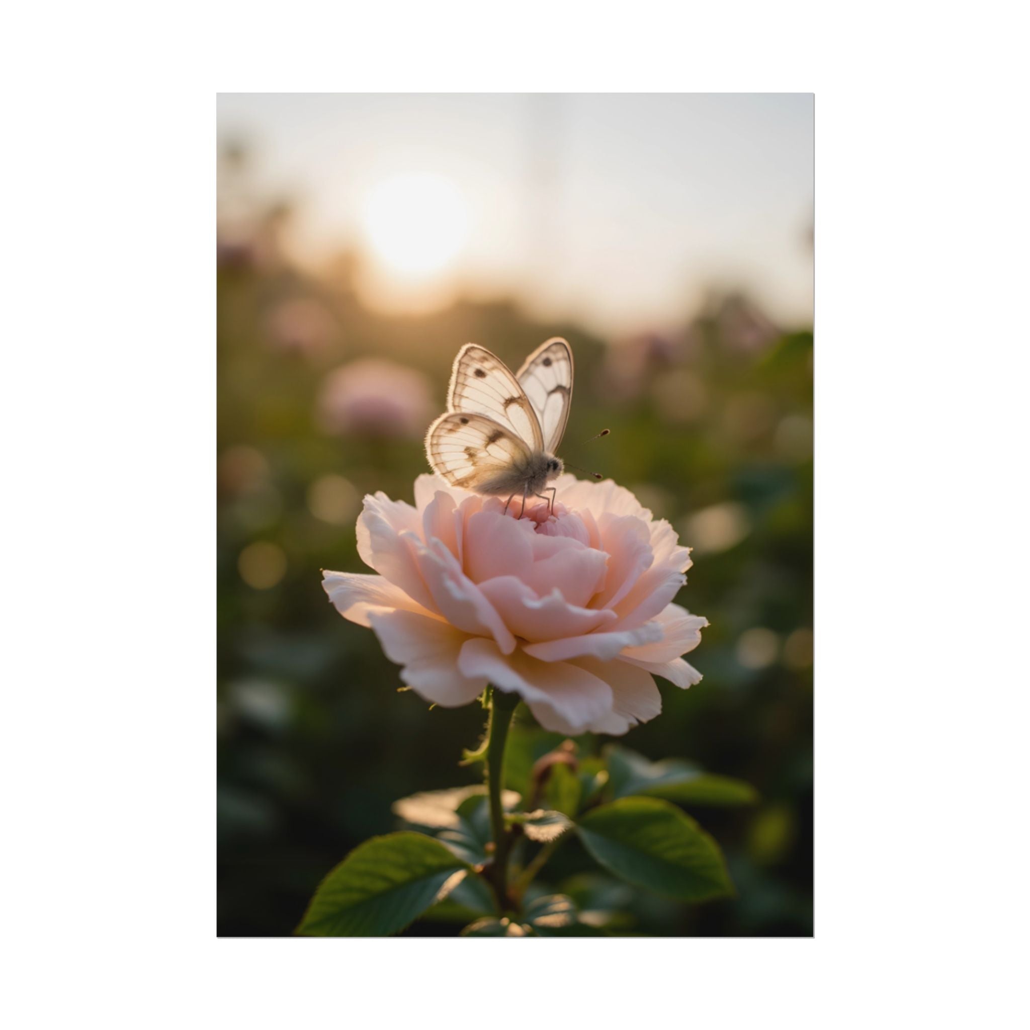 Butterfly on Pink Rose Wall Art - Poster