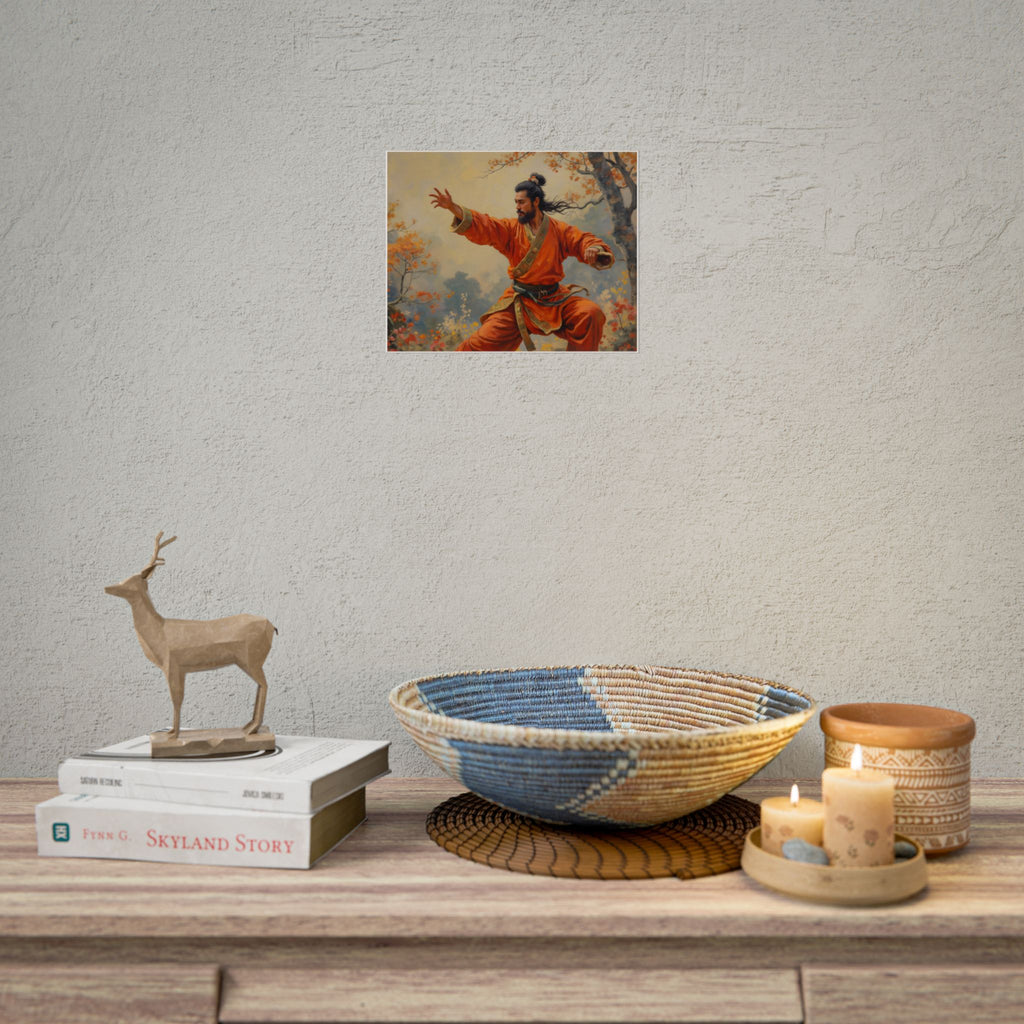Martial Artist Art Poster - Warrior in Orange Traditional Kung Fu Wall Art