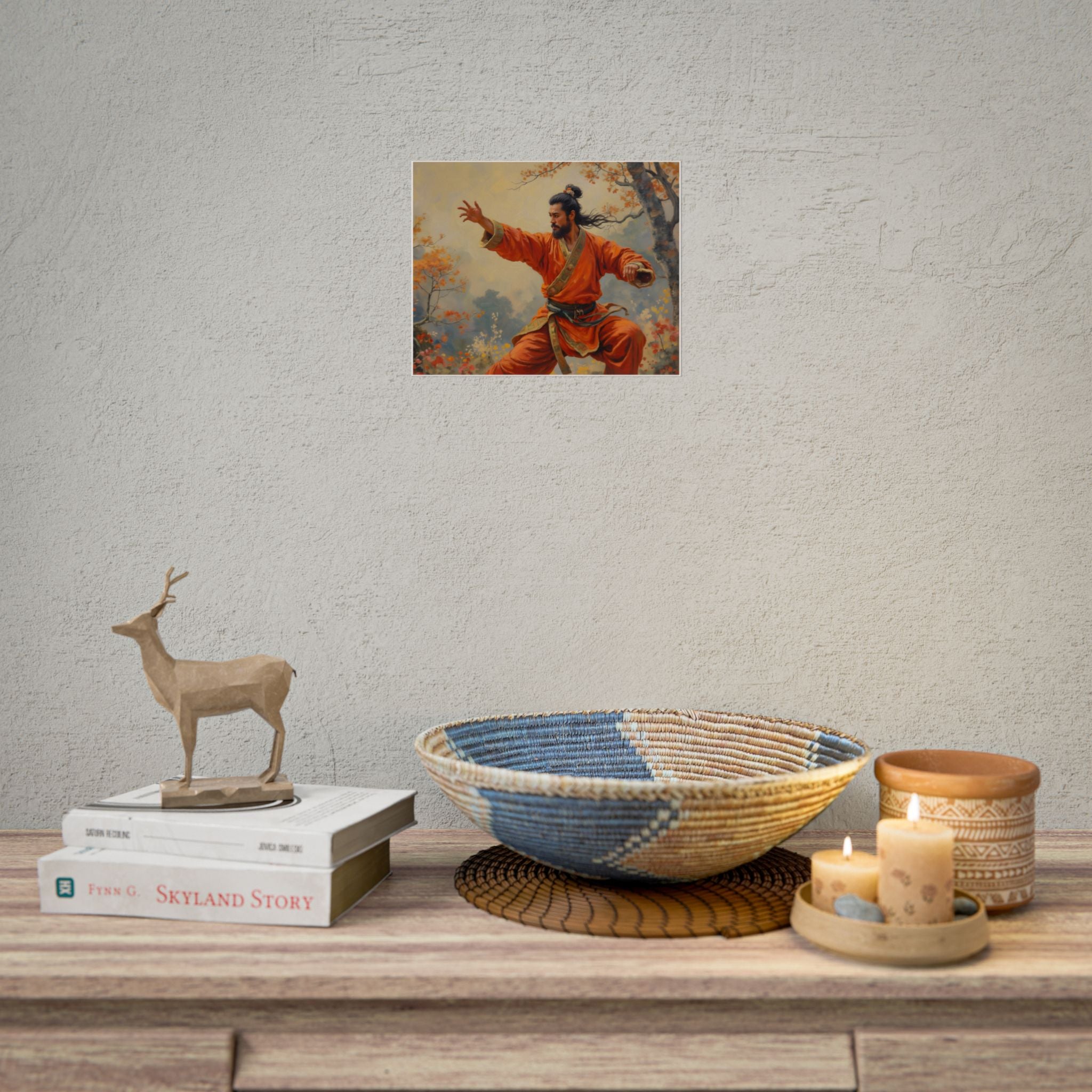 Martial Artist Art Poster - Warrior in Orange Traditional Kung Fu Wall Art