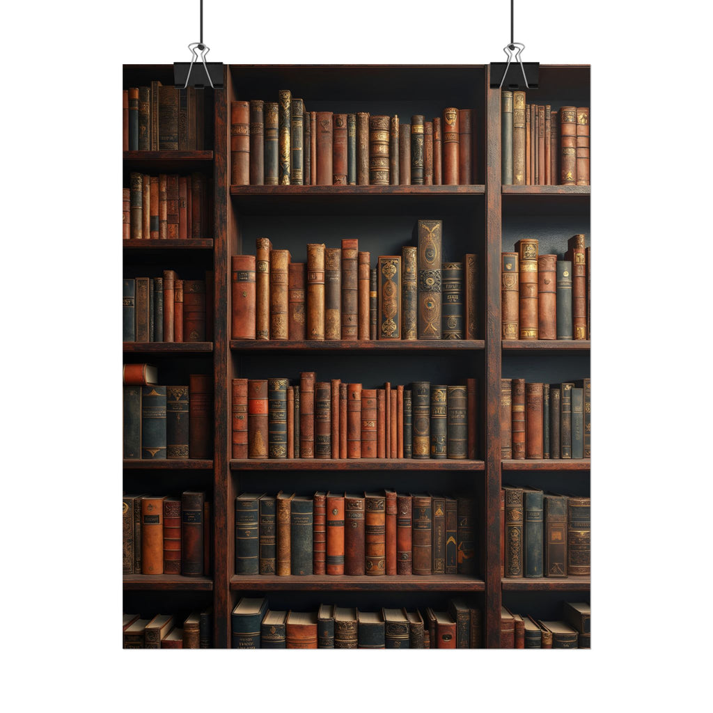 Vintage Library Bookshelf Rolled Poster - Antique Bookshop Wall Art