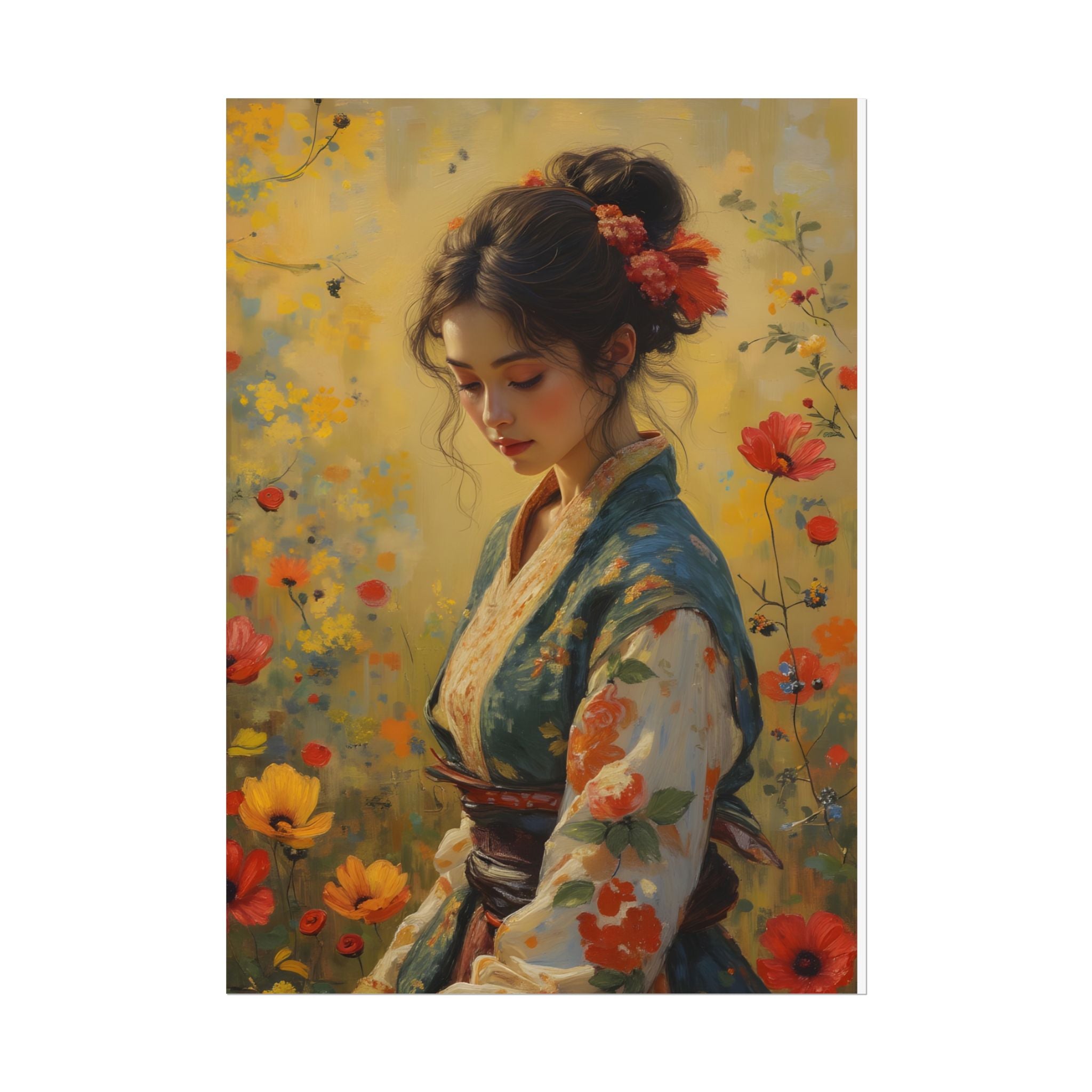 Asian Floral Lady Wall Art - Poster