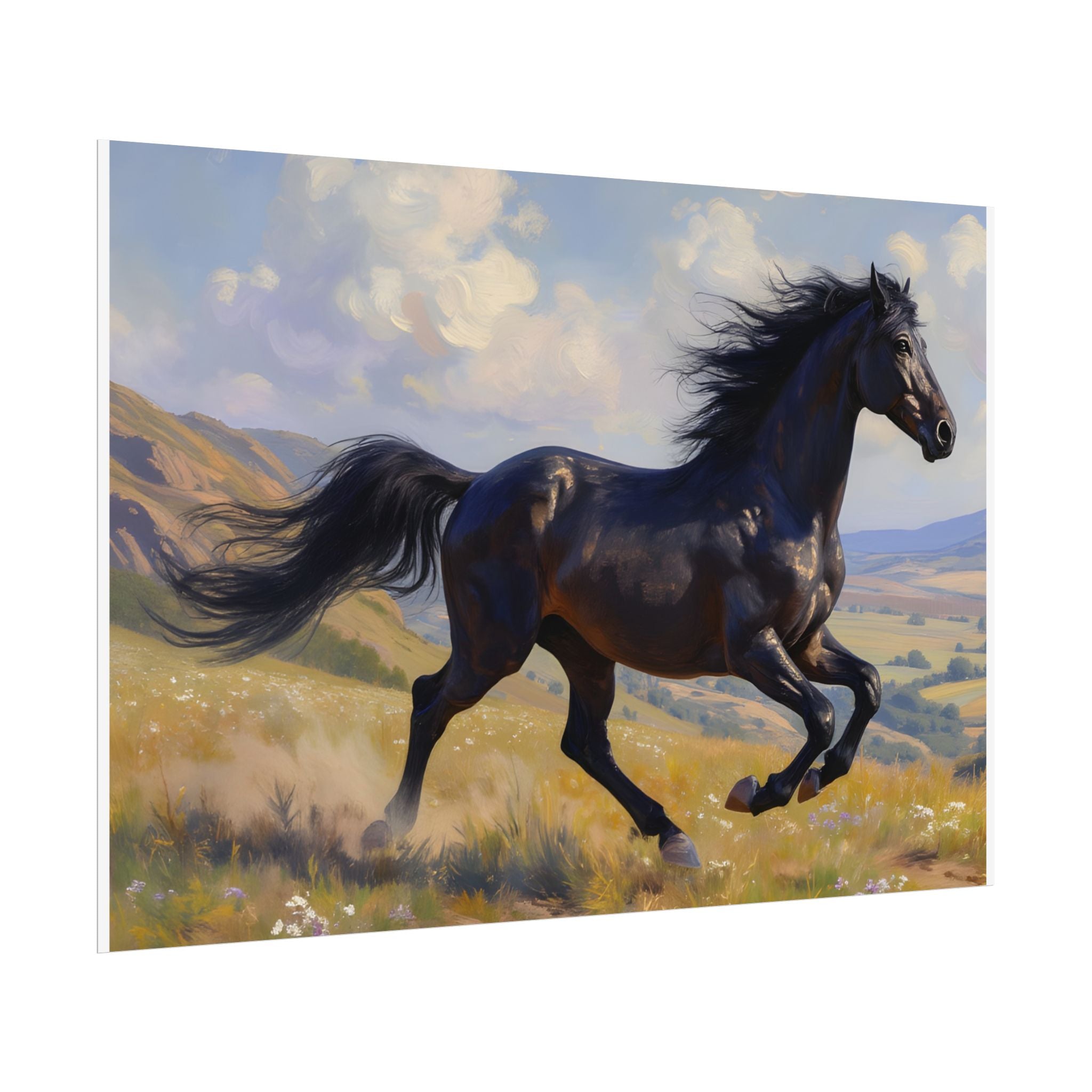 Running Black Stallion Wall Art - Horse Painting - Poster