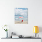 Sun-drenched beach memory with beach chair and umbrella Canvas Wall Art - Stretched Canvas