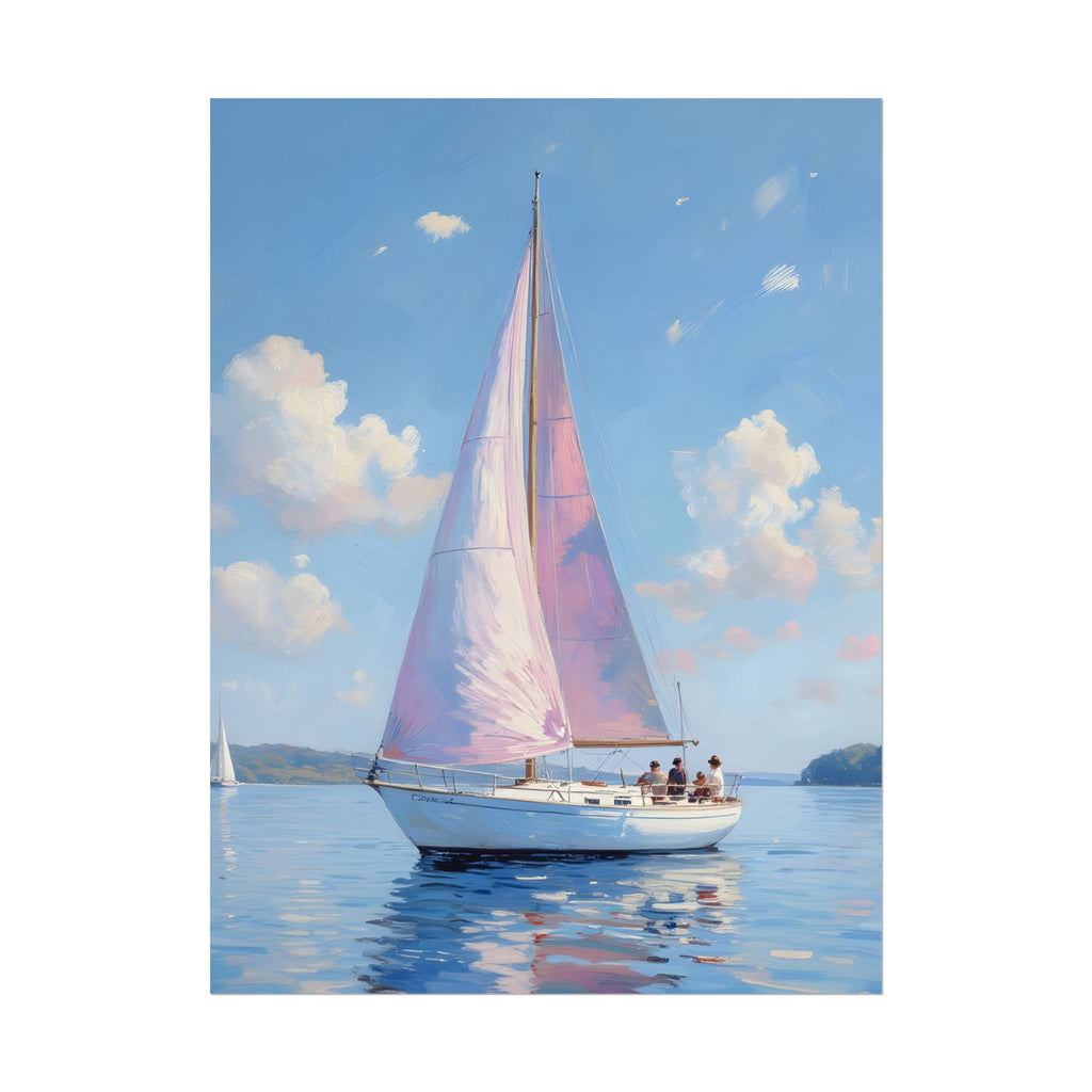 Sailing boat on calm water with pink accents - Poster