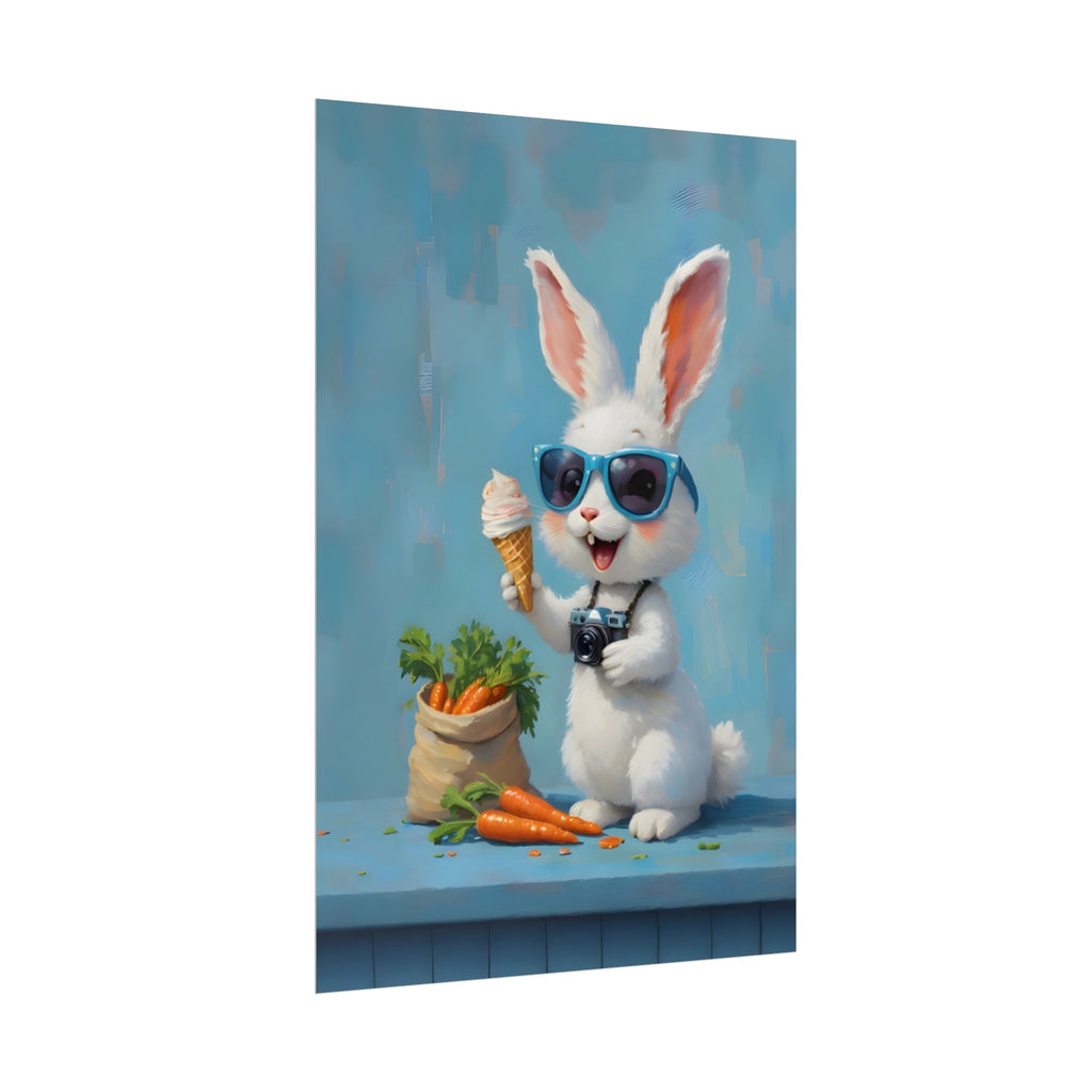 Blue Bunny Poster - Cute Sunglasses Rabbit Rolled Art Print