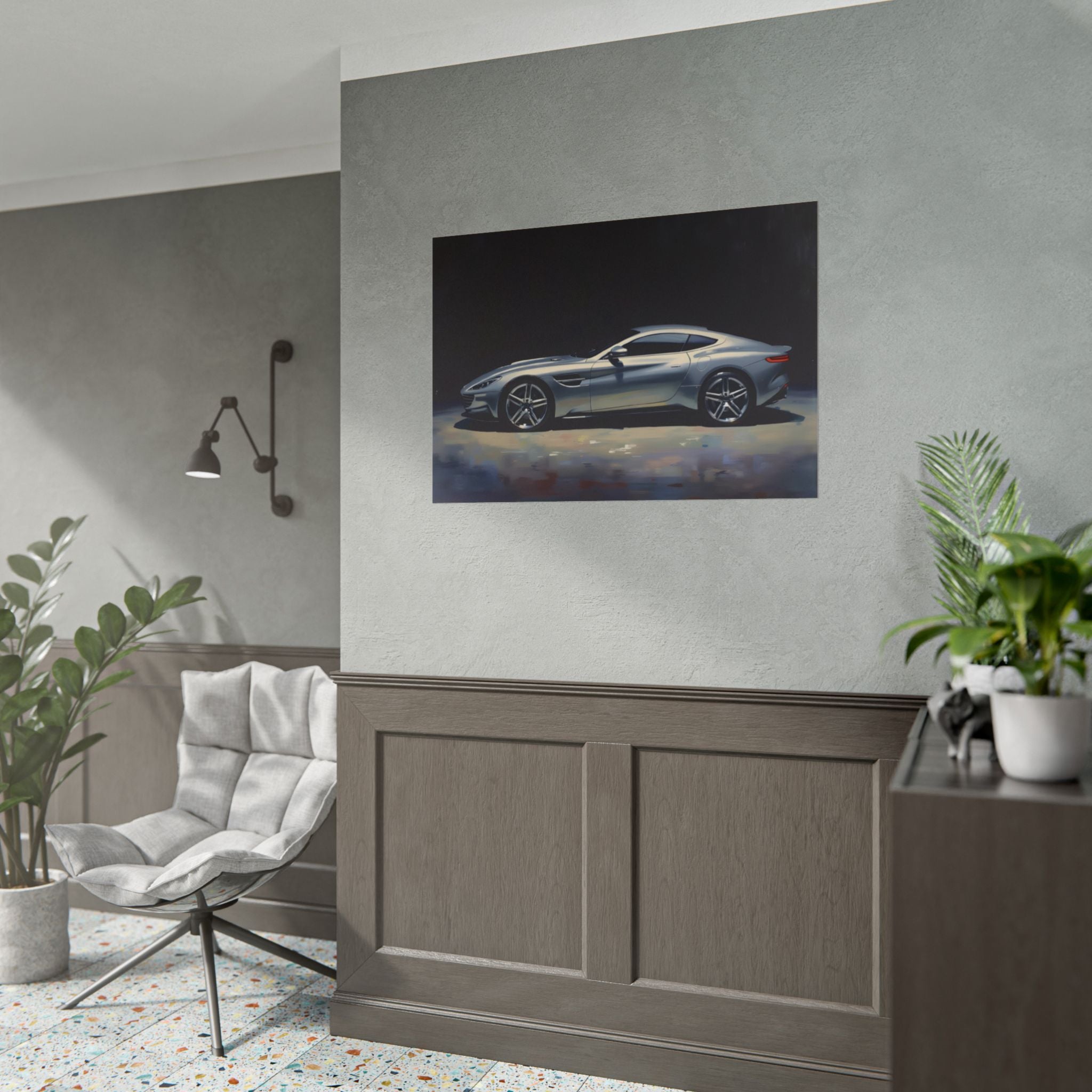 Sports Car Poster - Silver GT Automotive Art Print (Rolled Poster)