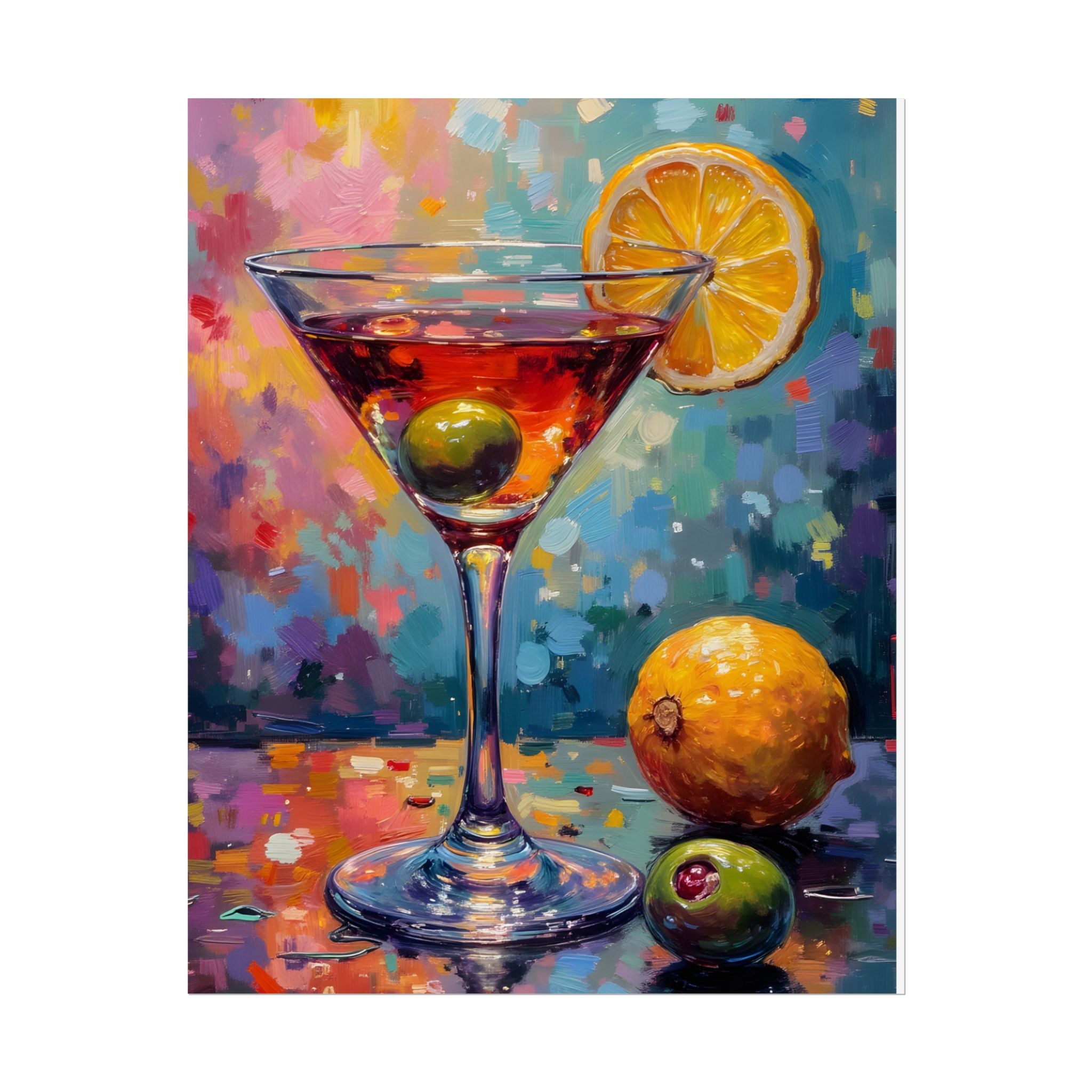 Colorful martini glass with lemon and olive Wall Art - Poster