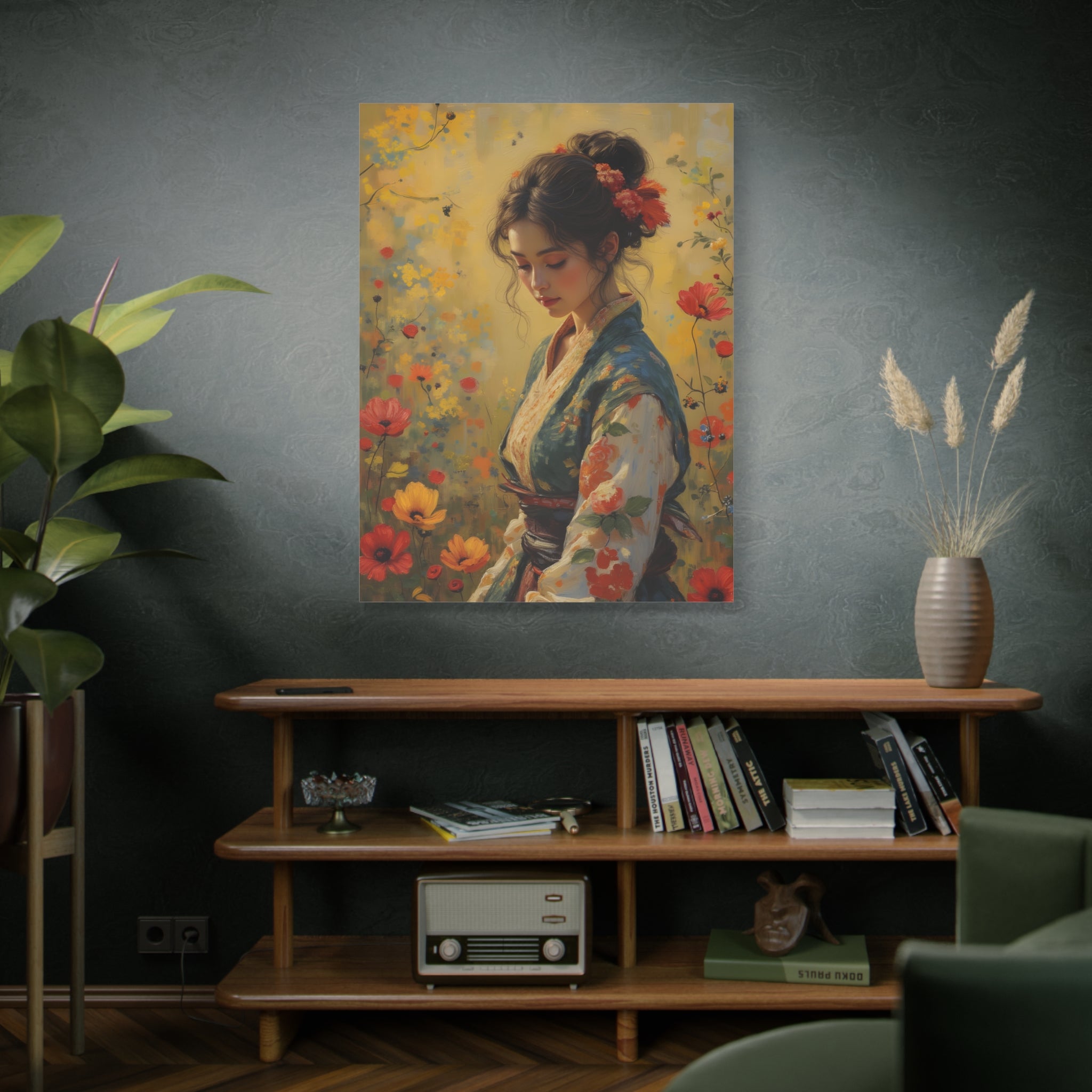 Asian Floral Lady Wall Art - Stretched Canvas