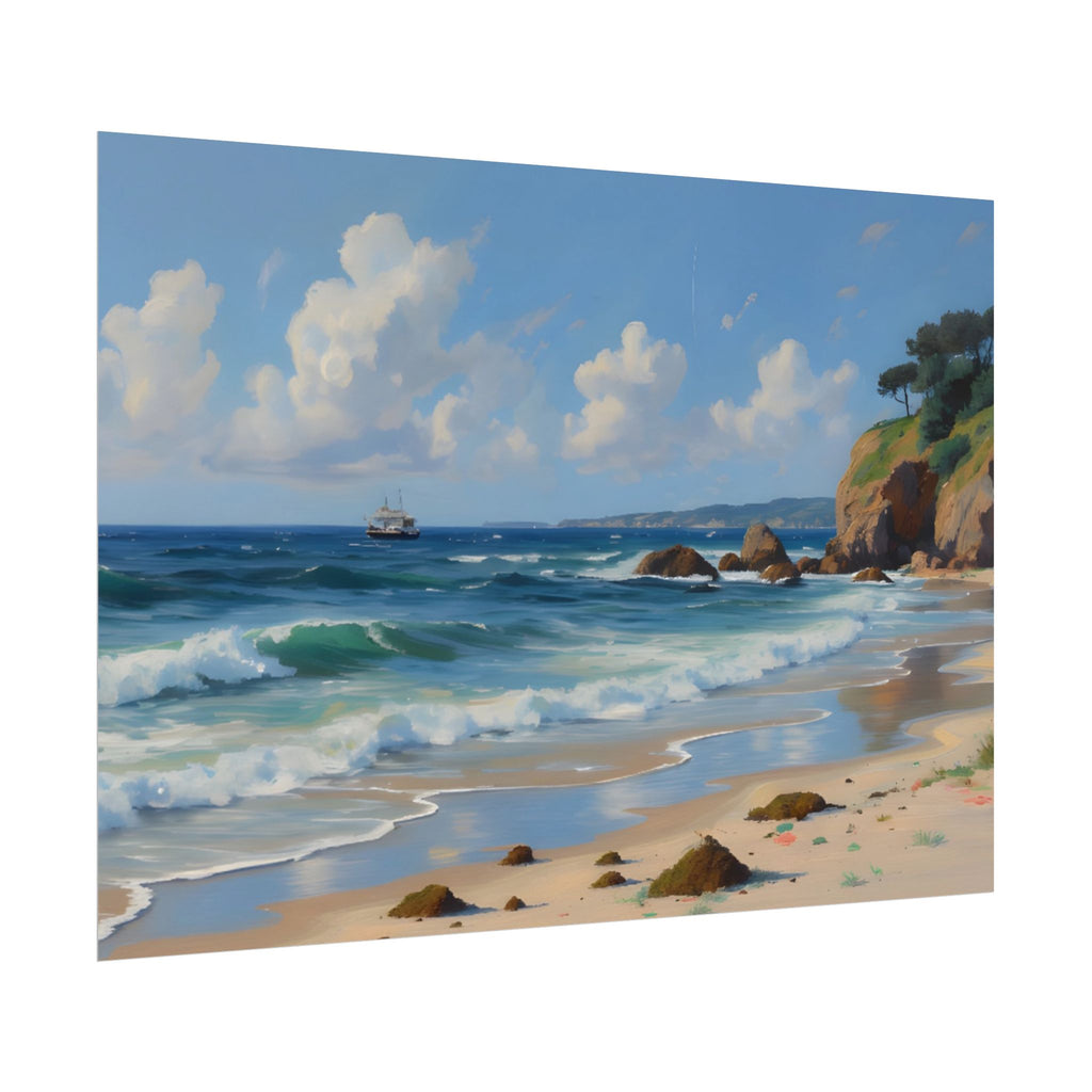 Coastal Seascape Poster - Rolled Beach Print, Ocean Waves Wall Art