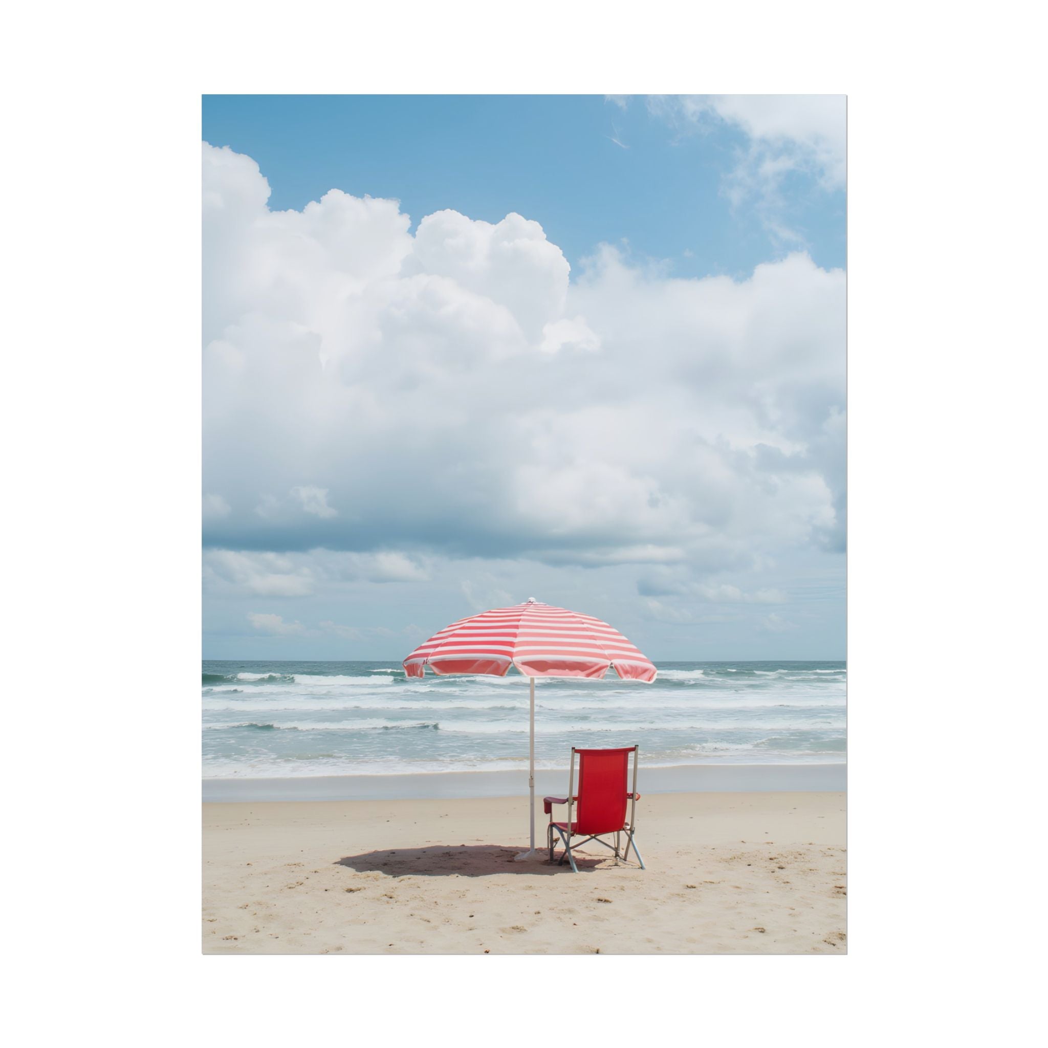 Sun-drenched beach memory with beach chair and umbrella - Poster