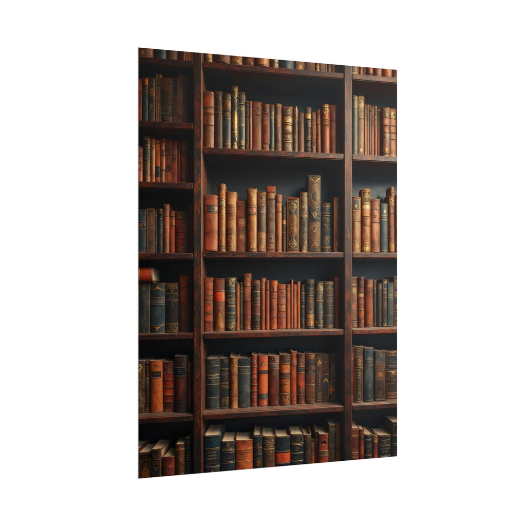 Vintage Library Bookshelf Rolled Poster - Antique Bookshop Wall Art