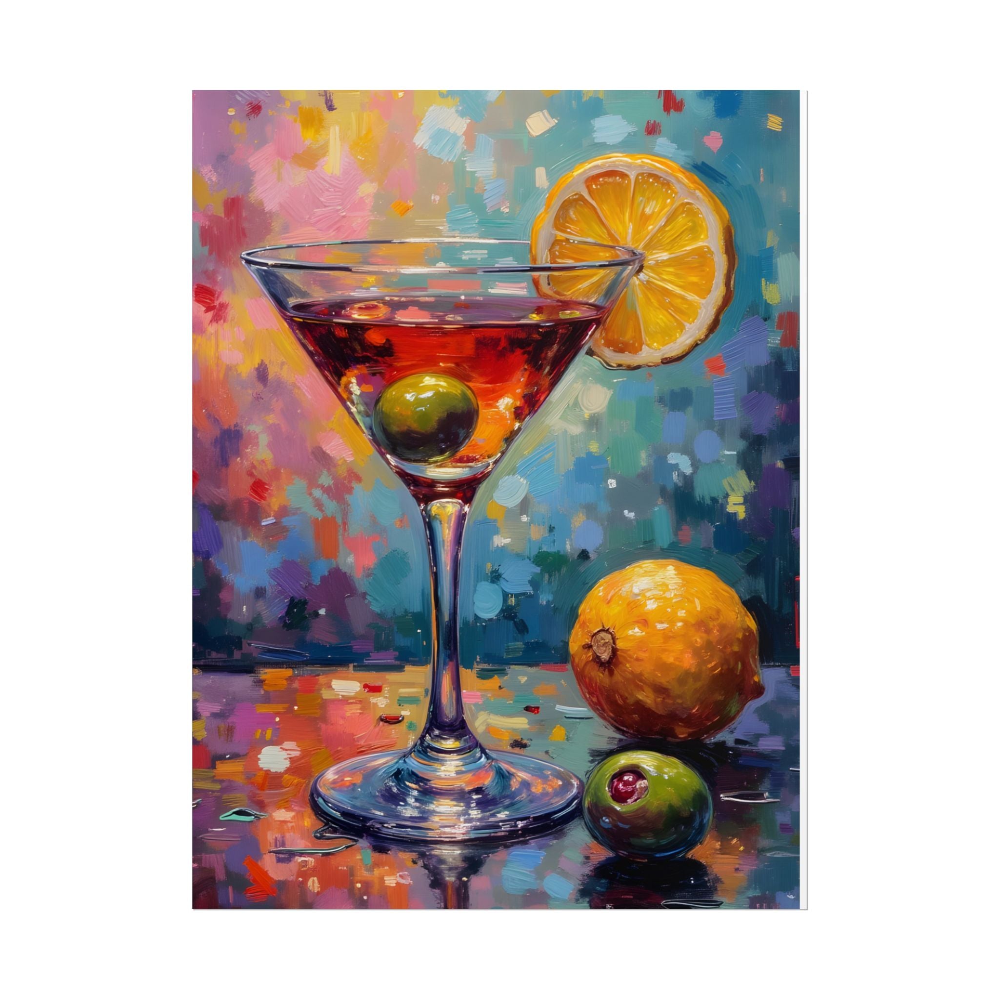 Colorful martini glass with lemon and olive Wall Art - Poster