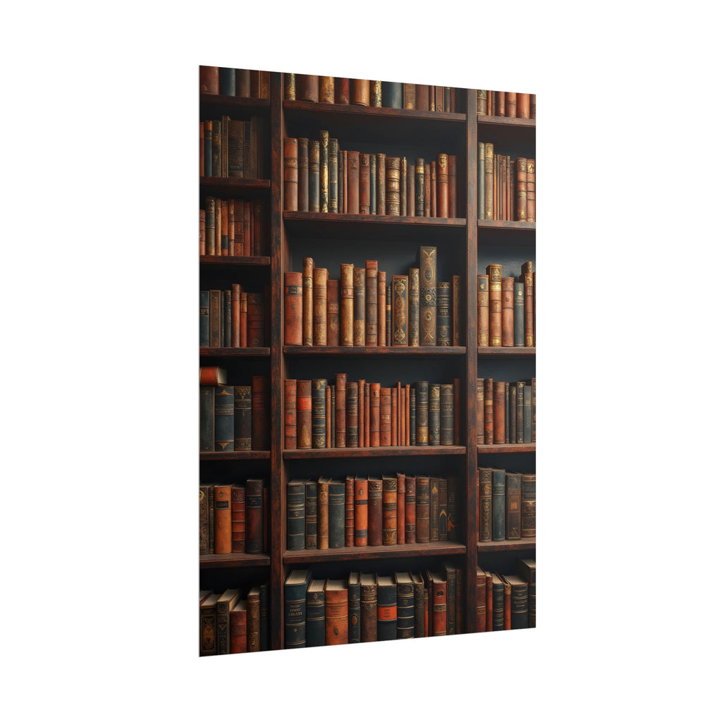 Vintage Library Bookshelf Rolled Poster - Antique Bookshop Wall Art