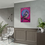Colorful Songbird Poster — Blue Jay Art Print on Vibrant Pink Background
