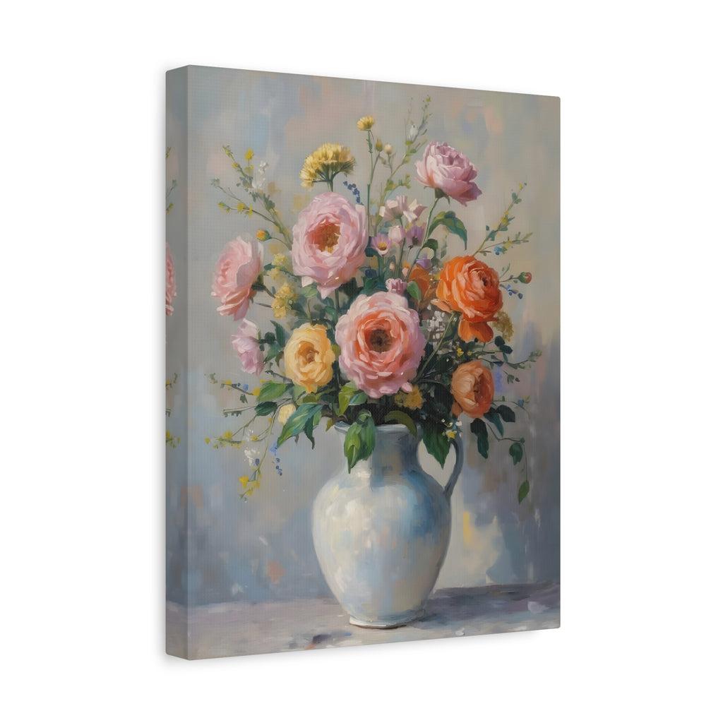 Colourful Roses in Jug Wall Art - Stretched Canvas