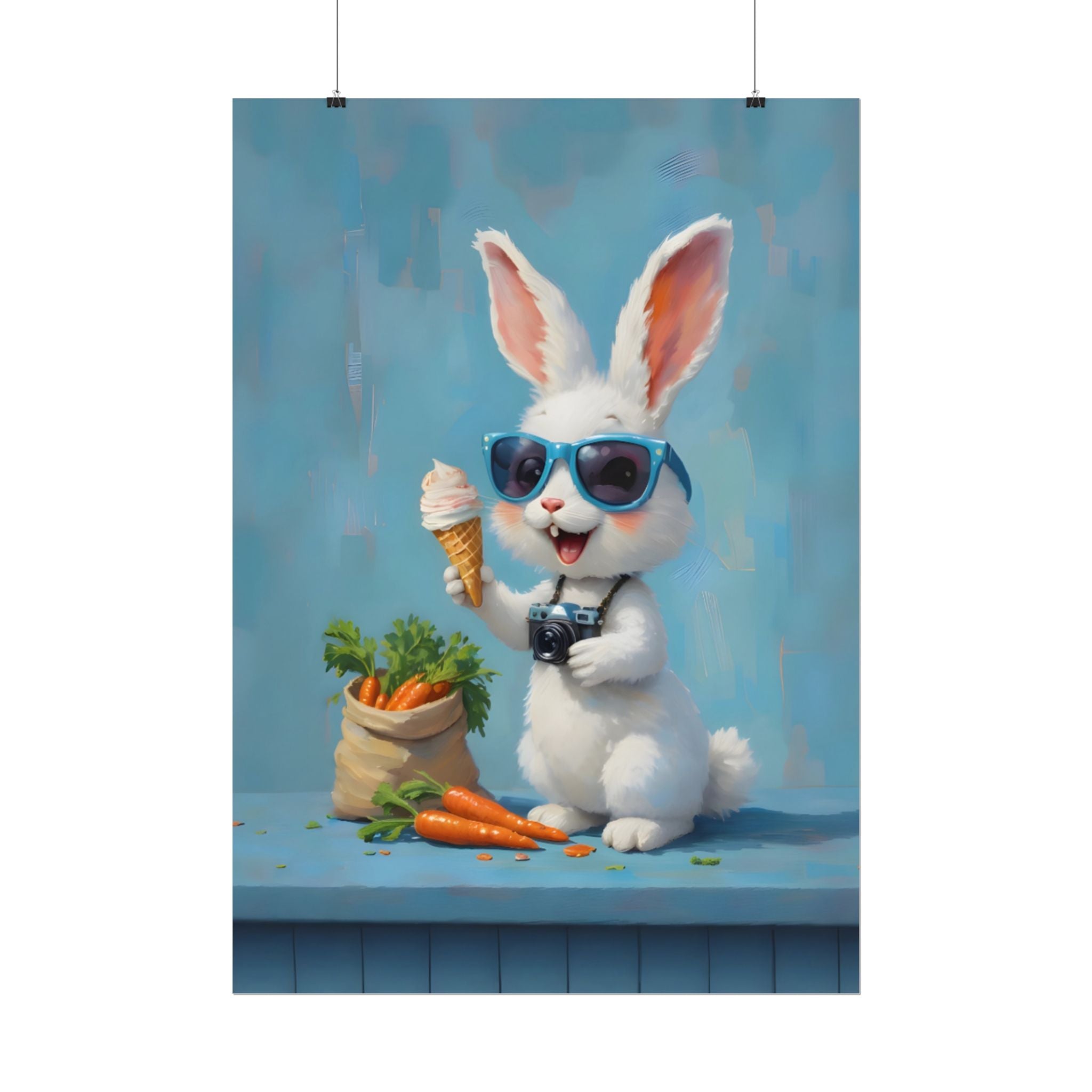 Blue Bunny Poster - Cute Sunglasses Rabbit Rolled Art Print