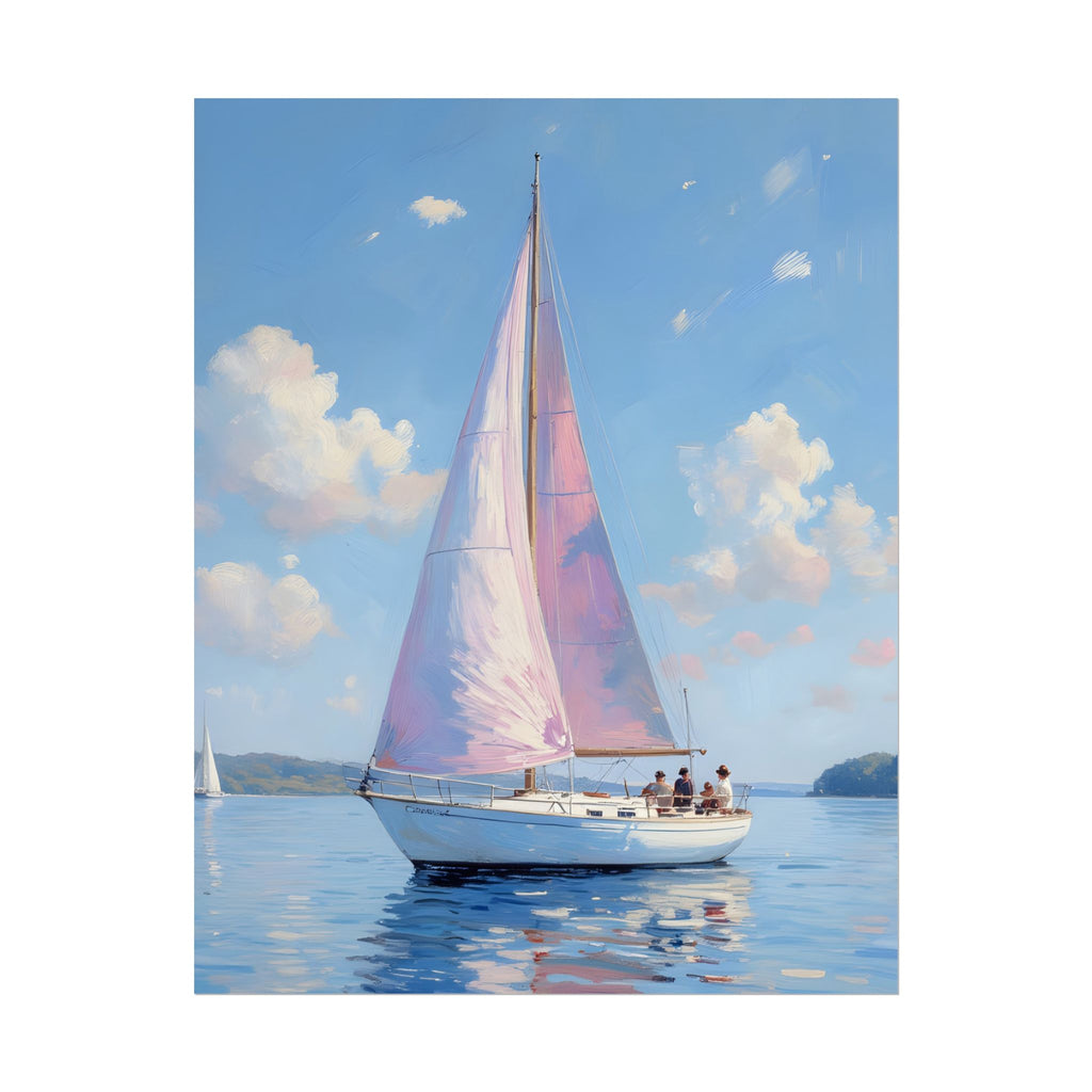 Sailing boat on calm water with pink accents - Poster