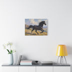 Running Black Stallion Wall Art - Horse Painting - Stretched Canvas