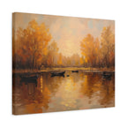 Autumn at the lake with rowboats Wall Art - Stretched Canvas
