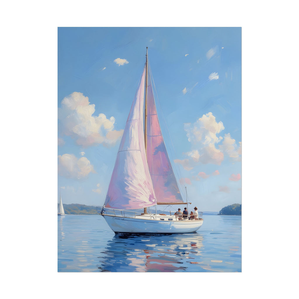 Sailing boat on calm water with pink accents - Poster