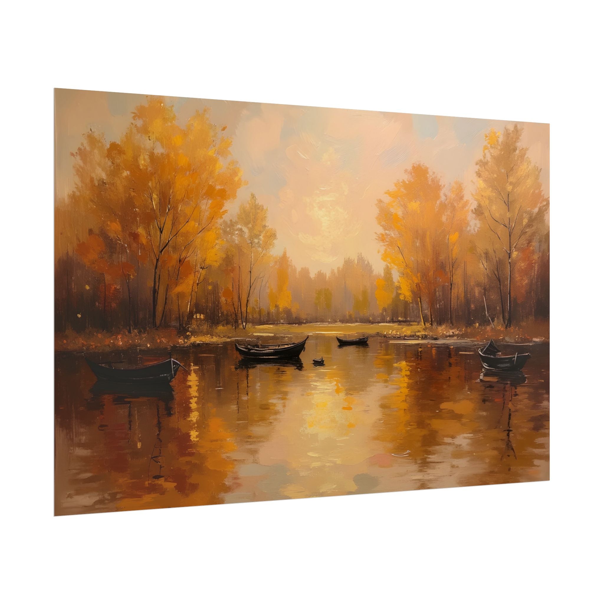 Autumn at the lake with rowboats - Poster